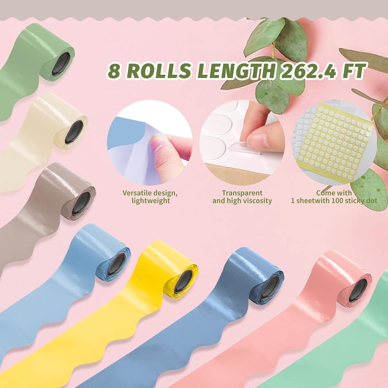 DASTTUIS 8 Rolls 262.4 Ft Bright Bulletin Board Borders Set - Decorations for Office, School Classroom Decor, Teachers & Home DIY - Posters & Birthday Parties - Board Trim （Neutrals Color） - Image 2